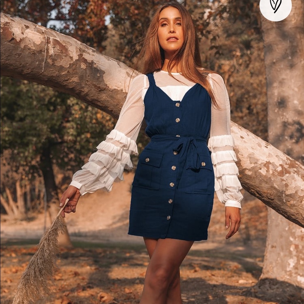 Lulu*s Navy Blue Button-Front Mini Dress XS